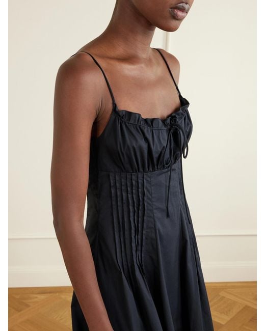 Staud Blue Margi Ruffled Pleated Cotton-Stretch Poplin Midi Dress