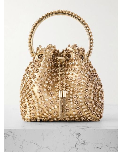 Jimmy Choo Natural Bon Bon Beuteltasche Aus Satin Mit Kristallen