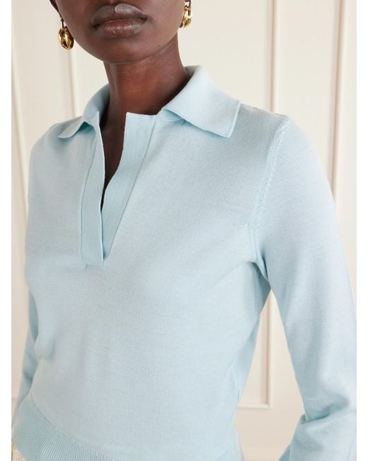Oscar de la Renta Blue Wool Polo Sweater