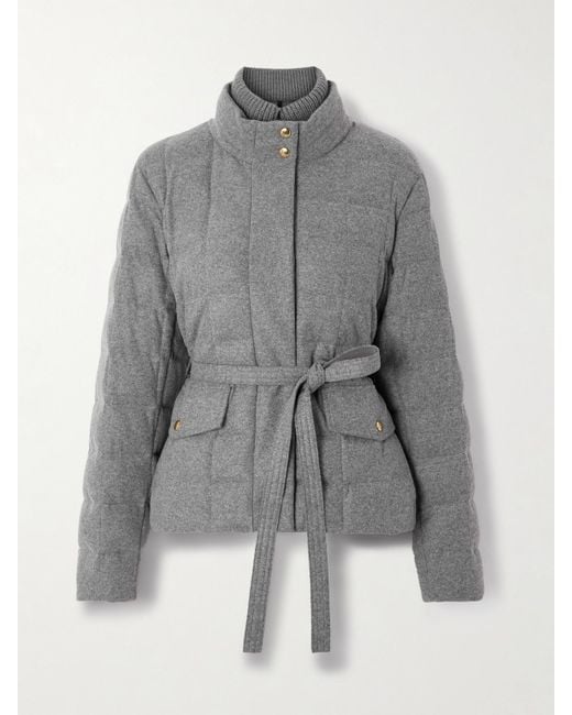 Moncler Gray Bussettes Belted Quilted Padded Flannel Down Jacket