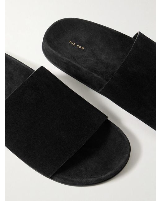 The Row Black Hugh Suede Slides