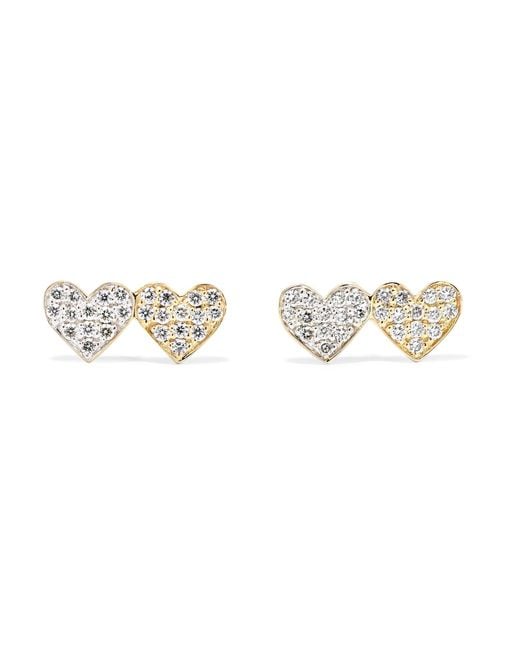 Sydney Evan Double Hearts 14 Karat Gold Diamond Earrings In Metallic Sydney Evan Metallic Double Hearts 14 Karat Gold Diamond Earrings Lyst