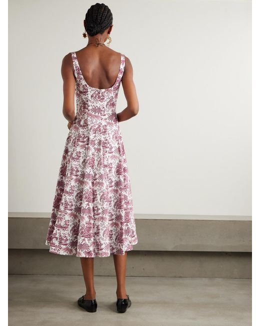 Robe Midi En Popeline De Coton Mélangé Imprimée À Plis Wells Staud en coloris Pink