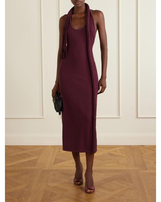 DIOTIMA Purple Mane Embellished Crepe Midi Dress