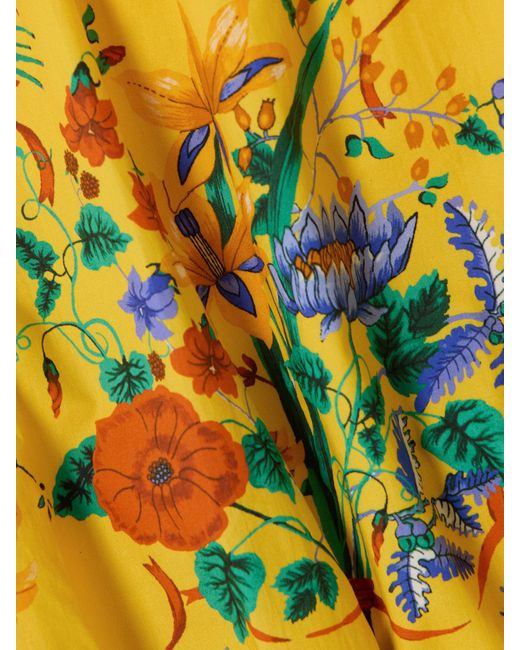 Cara Cara Yellow Colomba Tie-Detailed Floral-Print Cotton-Poplin Playsuit