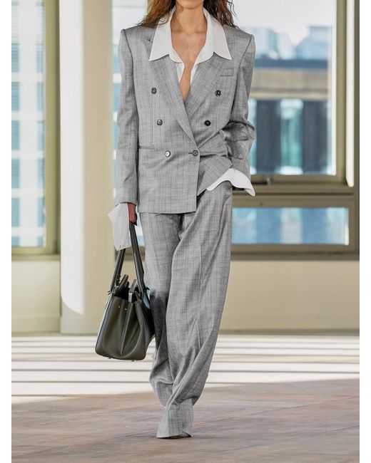 Stella McCartney Gray Pinstriped Wool-Blend Twill Wide-Leg Pants