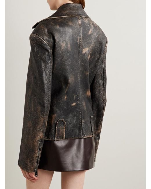 Khaite Black Catalina Distressed Leather Biker Jacket