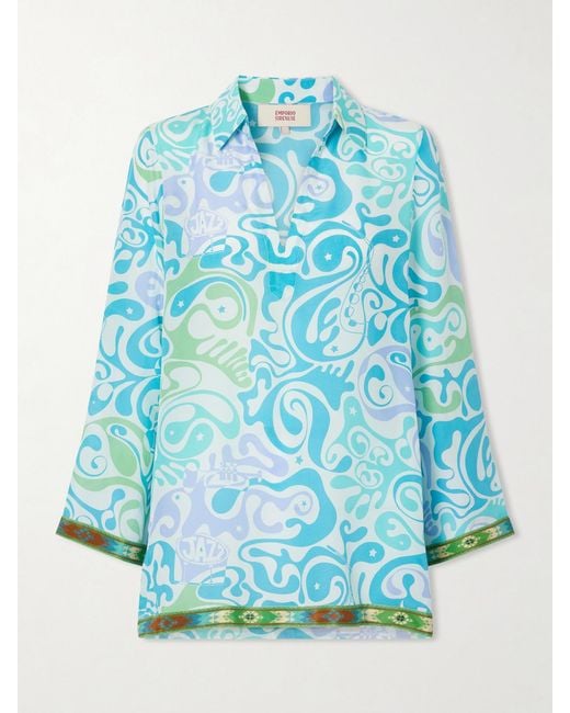 Emporio Sirenuse Blue Jia Printed Silk Shirt