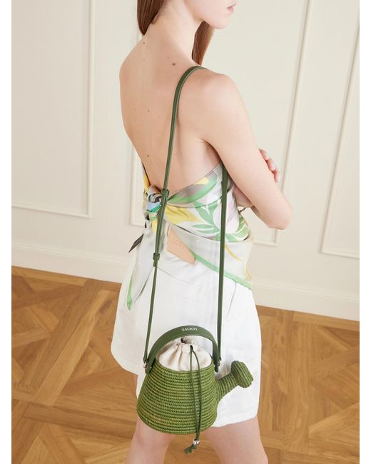 Loewe Green Paula's Ibiza Watering Can Leather-Trimmed Raffia Shoulder Bag