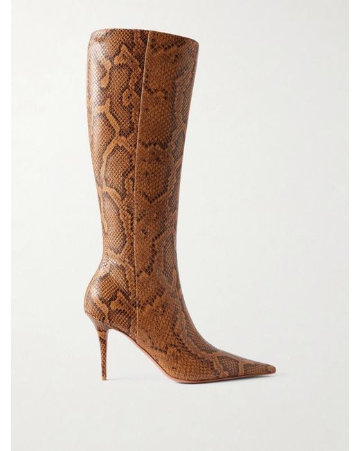 AMINA MUADDI Brown Barbara Snake-Effect Knee Boots
