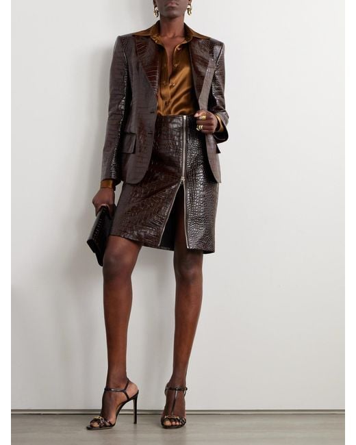 Tom Ford Brown Croc-Effect Leather Jacket