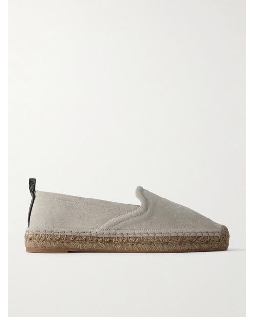 Brunello Cucinelli Gray Espadrilles Aus Veloursleder Mit Zierperlen