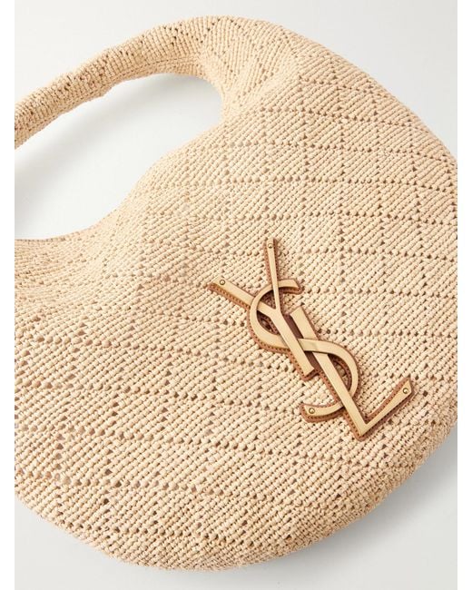 Saint Laurent Natural Icare Cassandre-Embellished Woven Raffia Shoulder Bag