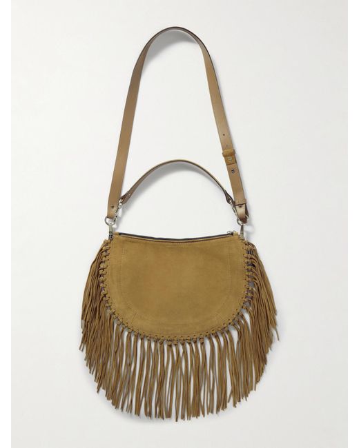 Isabel Marant Metallic Oskan Soft Zipped Schultertasche Aus Veloursleder Mit Fransen Und Nieten