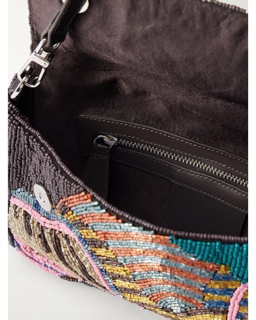 Staud White Timmy Beaded Leather Shoulder Bag