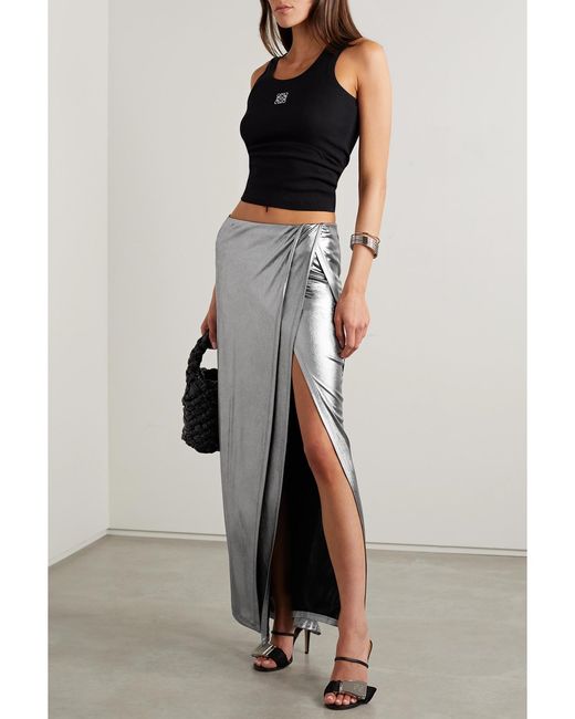 Loewe Gray Asymmetric Wrap-Effect Metallic Stretch-Jersey Maxi Skirt