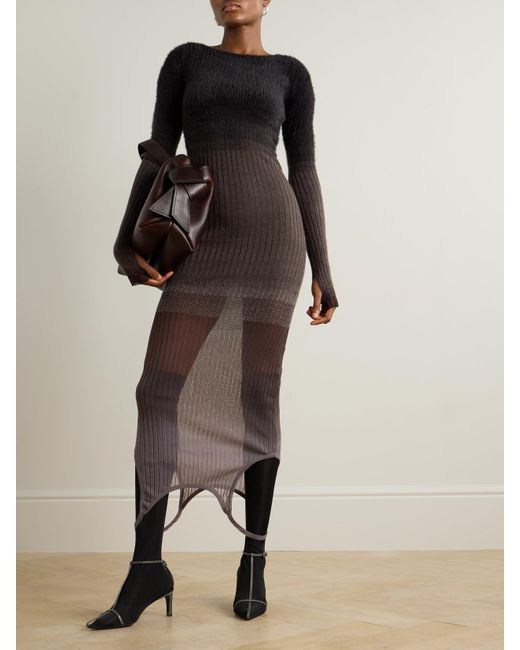 The Attico Brown Convertible Ribbed-Knit Midi Dress