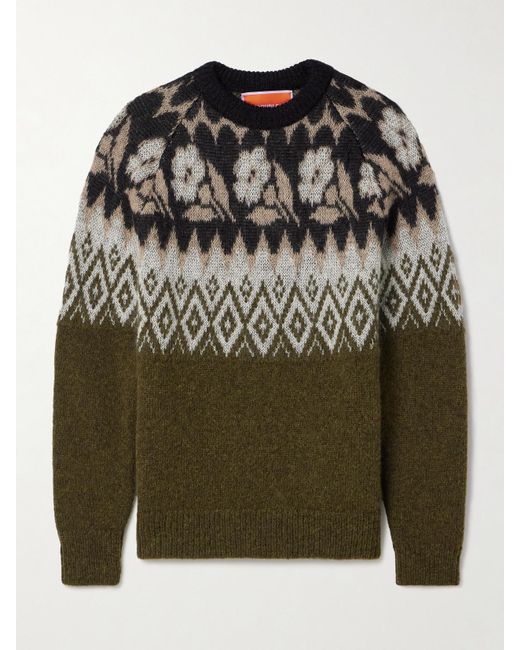 LaDoubleJ Green Slope Brushed Jacquard-Knit Sweater