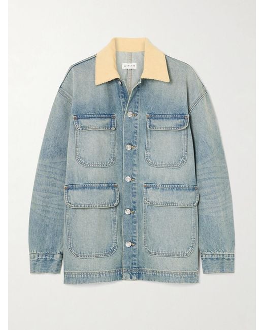 SLVRLAKE Denim Blue Hayden Corduroy-Trimmed Denim Jacket