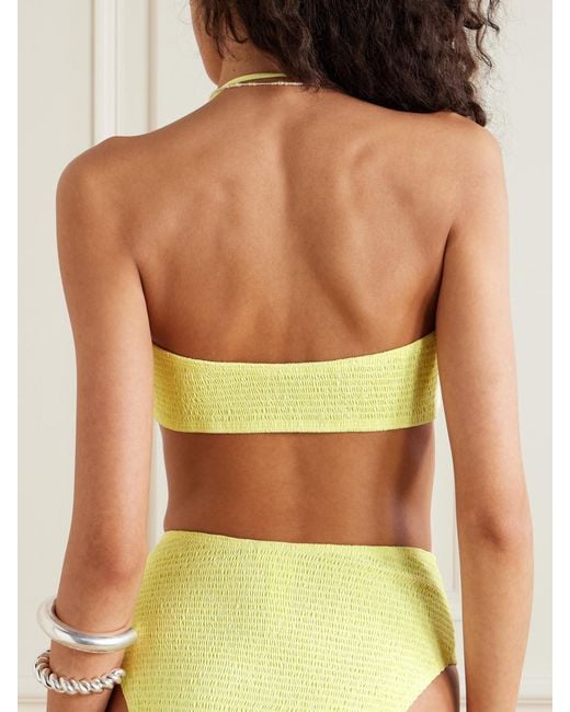 Tory Burch Yellow Shirred Bandeau Bikini Top