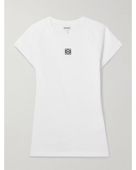 T-Shirt En Jersey De Coton Mélangé À Broderie Anagram Loewe en coloris White