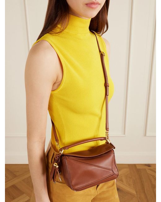 Loewe Brown Featherlight Puzzle Mini Textured-Leather Shoulder Bag