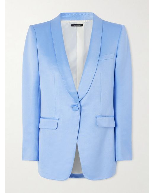Tom Ford Blue Cotton And Silk-Blend Duchesse-Satin Blazer
