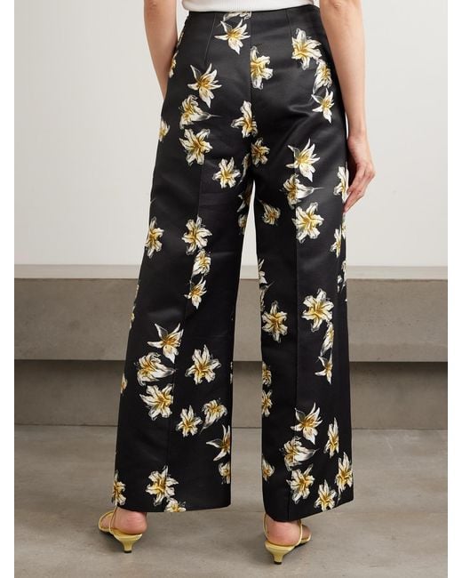 Emilia Wickstead Blue Daffy Paneled Floral-Print Faille Wide-Leg Pants