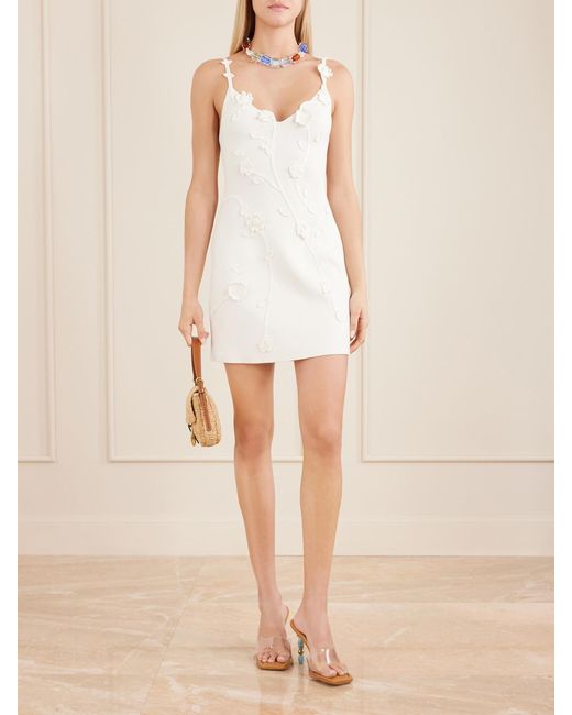 Cult Gaia White Flora Appliquéd Ribbed-Knit Mini Dress