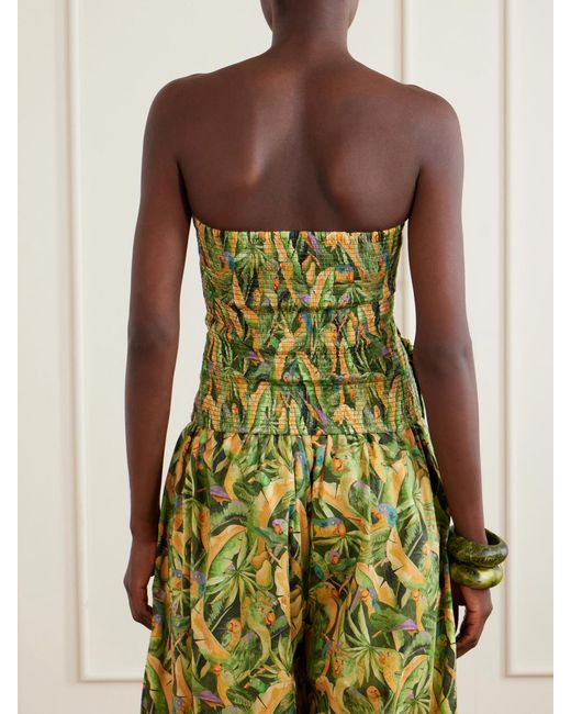 Farm Rio Green Strapless Ruched Cotton Tank