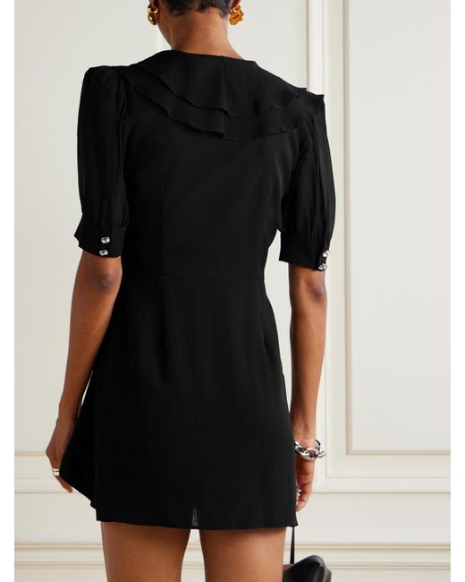 Alessandra Rich Black Ruffled Silk-Georgette Mini Wrap Dress