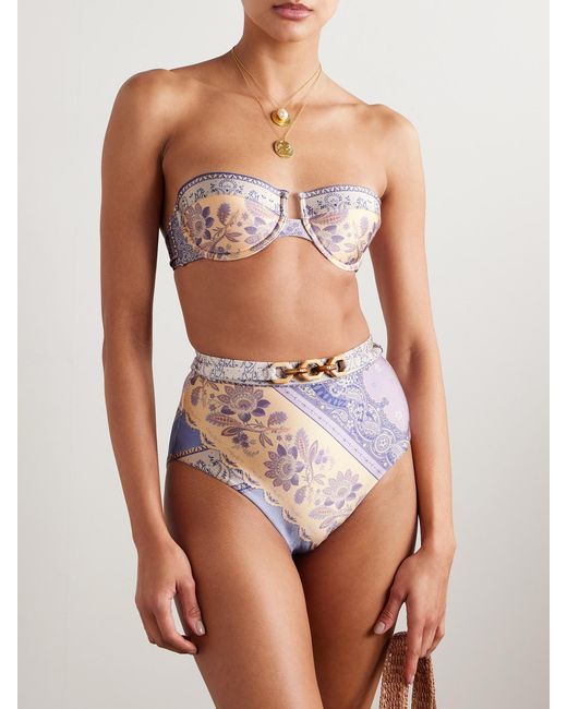 Zimmermann Pink Lucky Strapless Printed Underwired Balconette Bikini Top