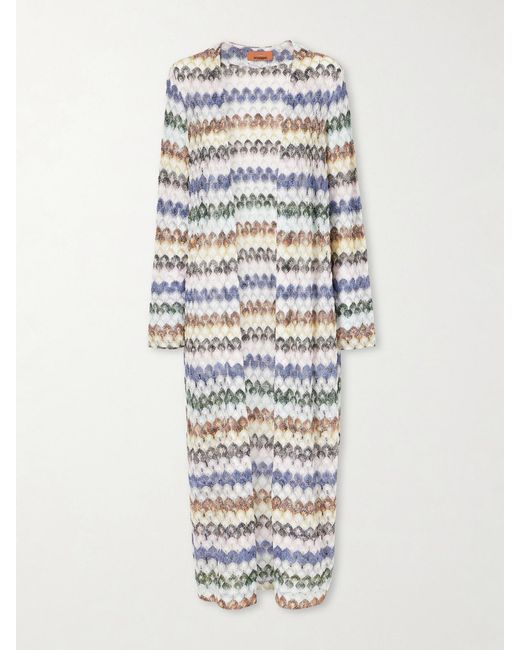Missoni White Striped Crochet-Knit Cardigan