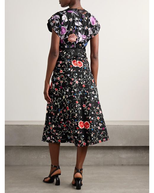 Sea Black Priscilla Lace-Trimmed Embroidered Crepe Midi Dress