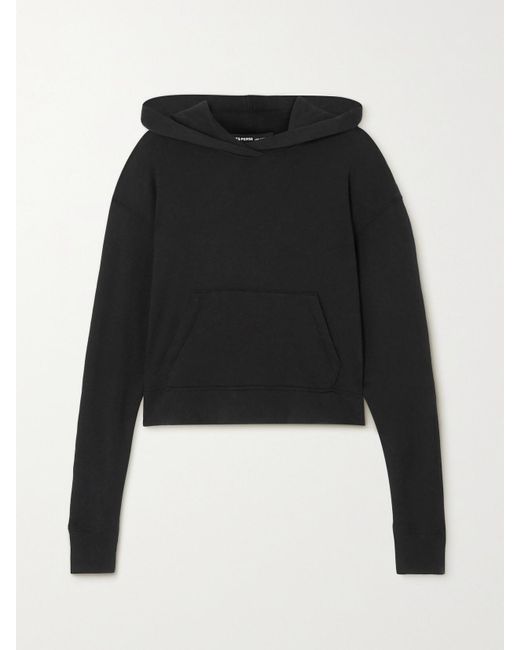 James Perse Black Cropped Cotton-Jersey Hoodie
