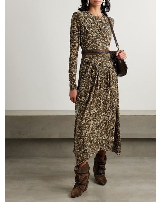 Isabel Marant Natural Zeidi Wrap-Effect Draped Leopard-Print Stretch-Jersey Midi Dress