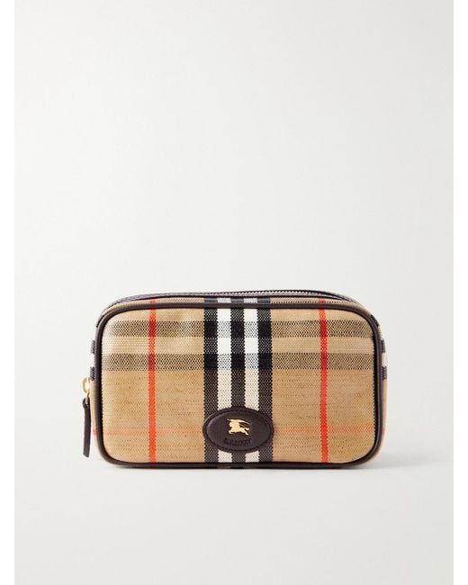 Burberry Natural Leather-Trimmed Checked Coated-Canvas Pouch