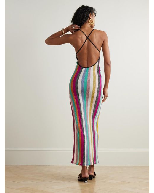 Missoni White Maxikleid Aus Gestreiftem Häkelstrick