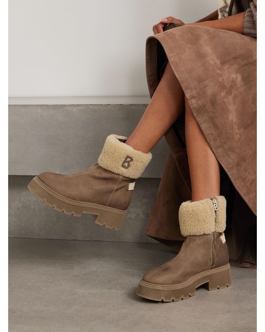Bogner Brown Turin Shearling-Trimmed Suede Boots