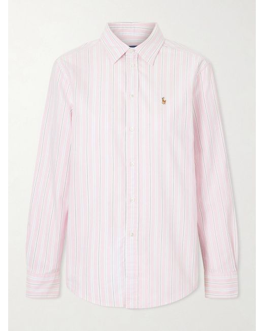 Polo Ralph Lauren Pink Embroidered Striped Oxford Cotton Shirt