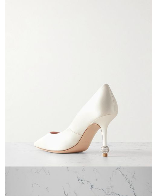 Roger Vivier White Marlene 85 Crystal-Embellished Satin Pumps