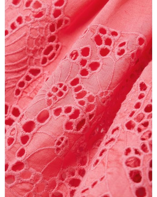 Thierry Colson Pink Kenya Pleated Broderie Anglaise Cotton And Silk-Blend Shorts