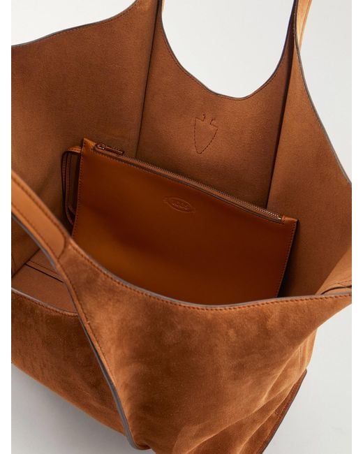 Tod's Brown T Timeless Medium Suede Shoulder Bag