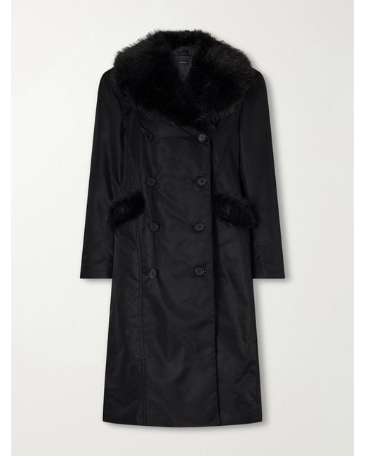 Simone Rocha Black Double-Breasted Plush-Trimmed Shell Coat