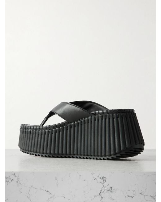 Chloé Black Nama Leather Platform Flip Flops