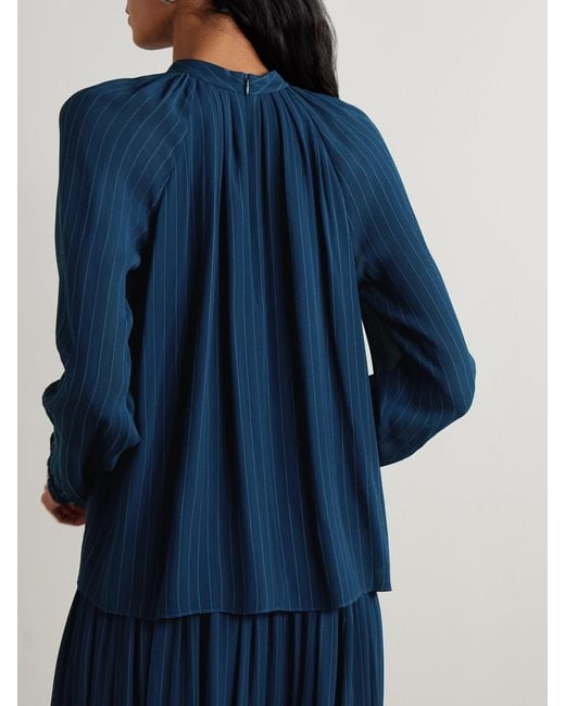 Joseph Blue Garcia Pinstriped Cutout Crepe Blouse