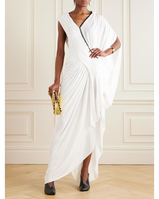 Christopher Esber White Sevi Cape-Effect Asymmetric Draped Silk Chiffon-Trimmed Jersey Midi Dress