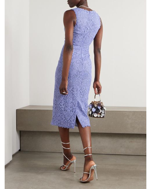 Etro Purple Midikleid Aus Guipure-Spitze Mit Wellenkante