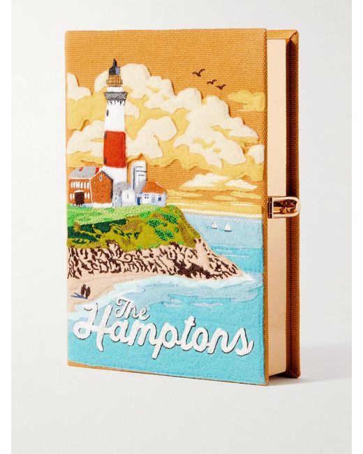 Olympia Le-Tan Blue The Hamptons Embroidered Appliquéd Canvas Clutch