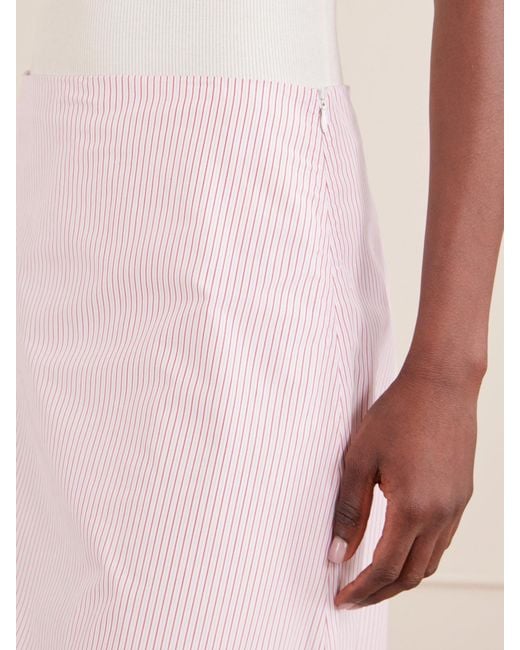 Twp Pink A-Line Striped Cotton Midi Skirt